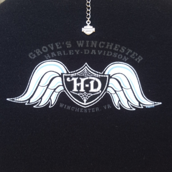 HARLEY-DAVIDSON ♡ Black Long Sleeve Red 'n Gold Embellished Legendary H-D Top S - Picture 12 of 17